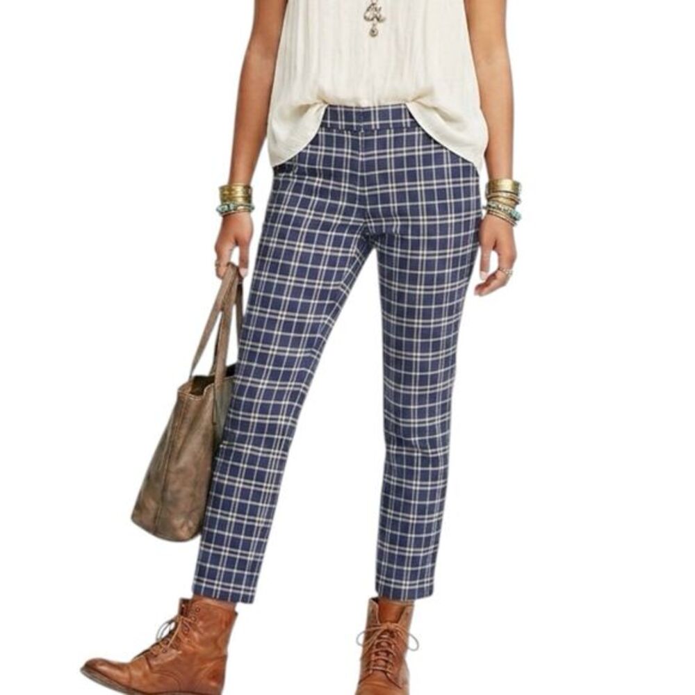 Amanda And Chelsea Pants Womens Ankle Plaid Preppy Geek Nerd Blue White Sz  2